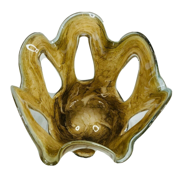 Vtg Makora Krosno Hand Blown Open Scalloped Edges Iridescent Glass Vase Poland - Picture 7 of 8